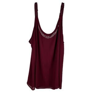 G & T Women’s Burgundy Sleeveless Top Bling Beaded Flowy Summer Plus Size 3X
